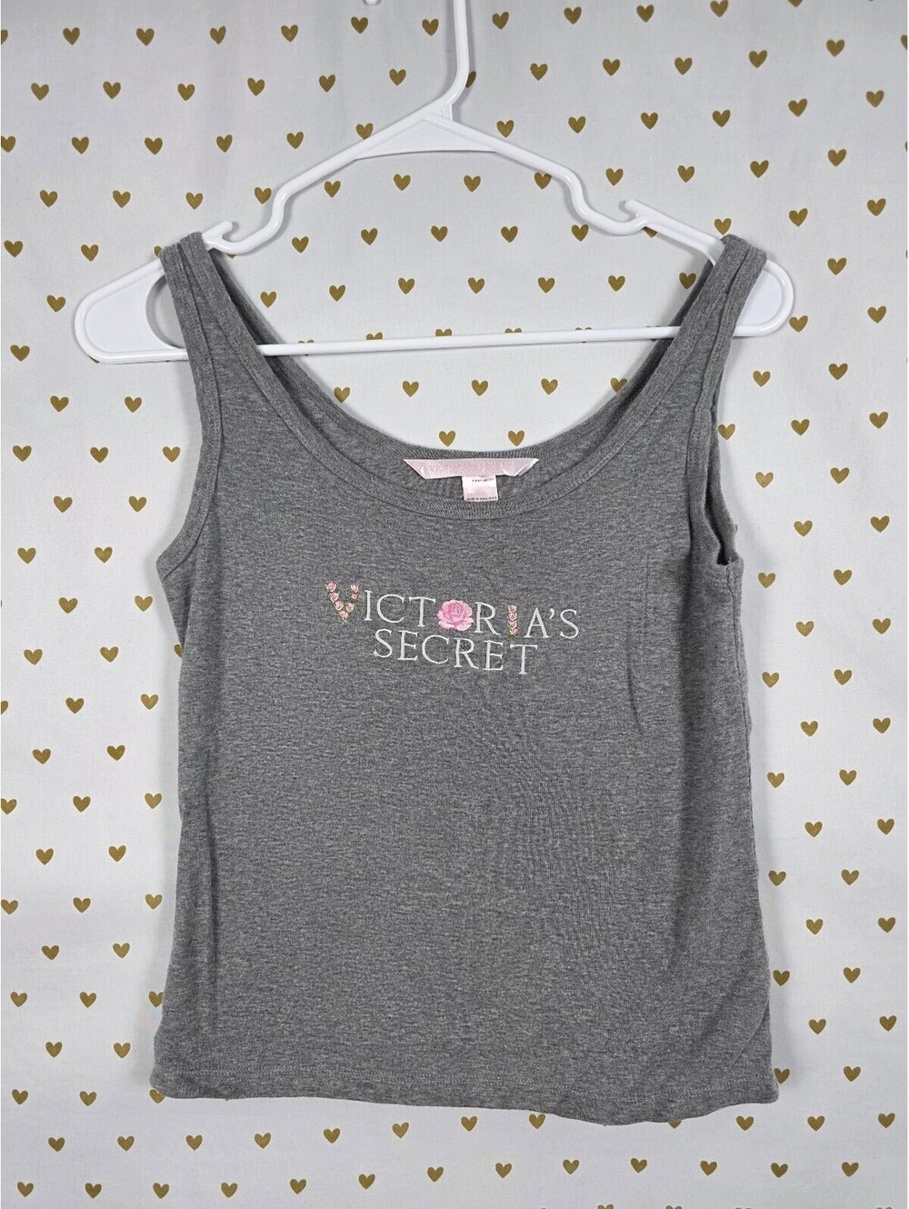Victorias Secret VINTAGE 100% Cotton Small Y2k Embroidered Logo Grey Tank Top